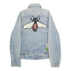 LEVI'S Womens Blue Denim Cotton Button Jacket L Embellished Bee Floral