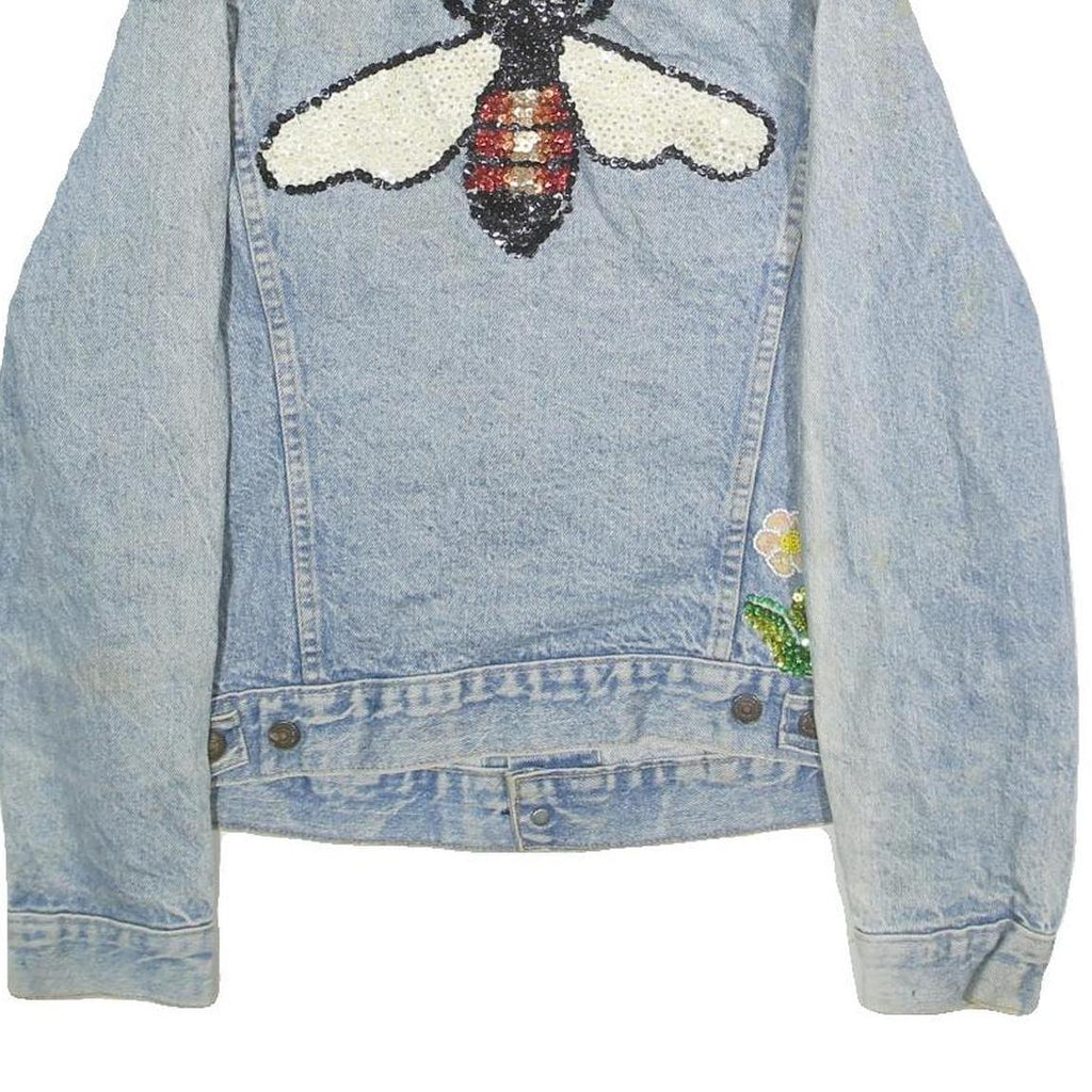 LEVI'S Womens Blue Denim Cotton Button Jacket L Embellished Bee Floral