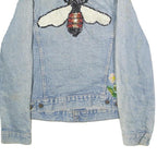 LEVI'S Womens Blue Denim Cotton Button Jacket L Embellished Bee Floral