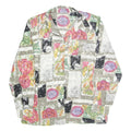 Womens Beige Printed Shirt Long Sleeve Collared Floral Patchwork L Polyester Top