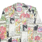 Womens Beige Printed Shirt Long Sleeve Collared Floral Patchwork L Polyester Top