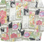 Womens Beige Printed Shirt Long Sleeve Collared Floral Patchwork L Polyester Top