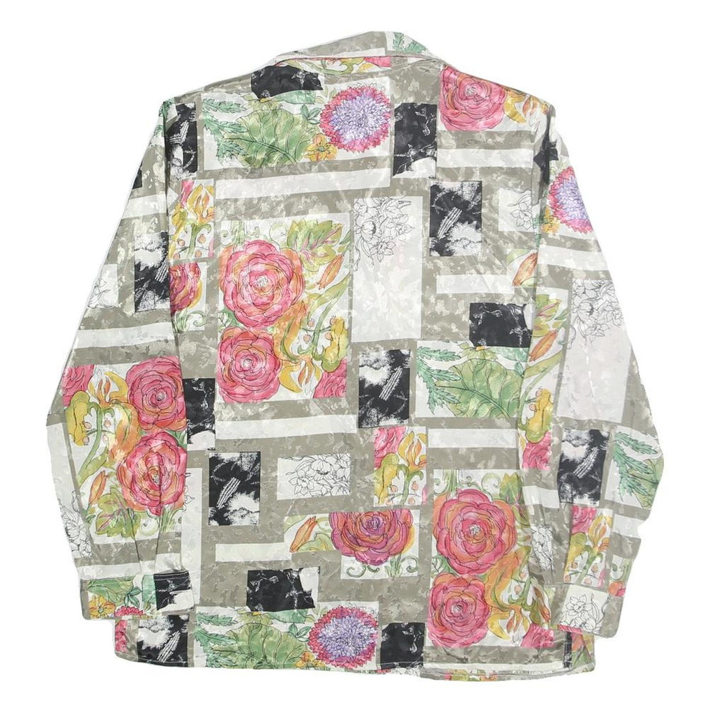 Womens Beige Printed Shirt Long Sleeve Collared Floral Patchwork L Polyester Top