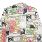 Womens Beige Printed Shirt Long Sleeve Collared Floral Patchwork L Polyester Top