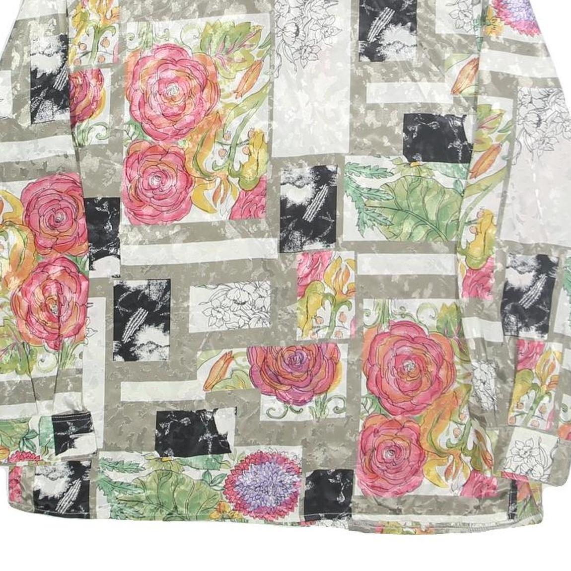 Womens Beige Printed Shirt Long Sleeve Collared Floral Patchwork L Polyester Top