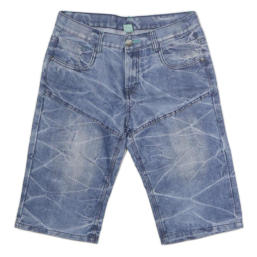 YFK Mens Denim Blue Casual Shorts M W32 Urban Vibes Embroidery