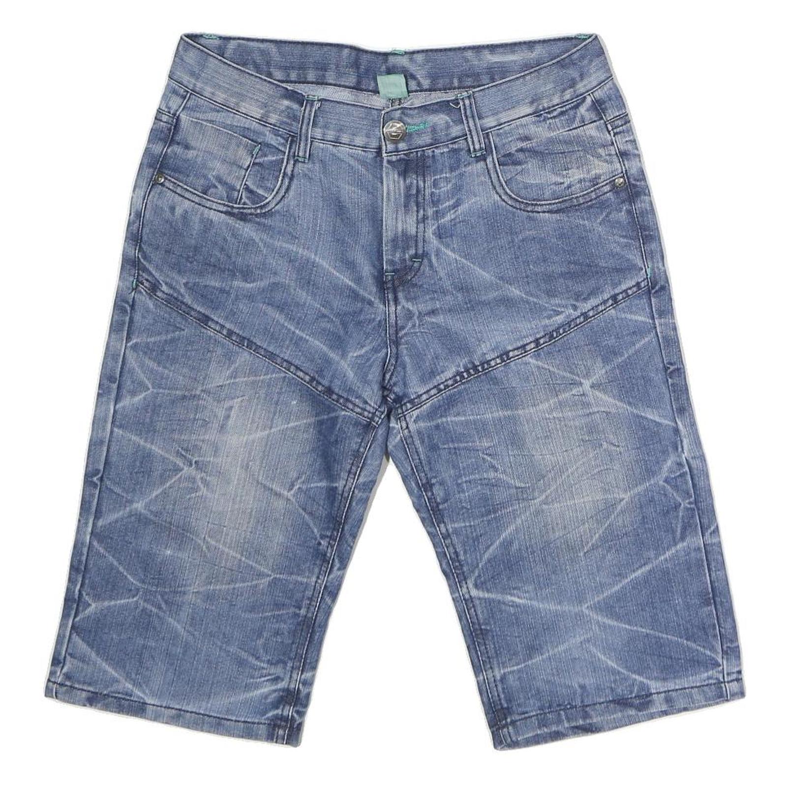 YFK Mens Denim Blue Casual Shorts M W32 Urban Vibes Embroidery