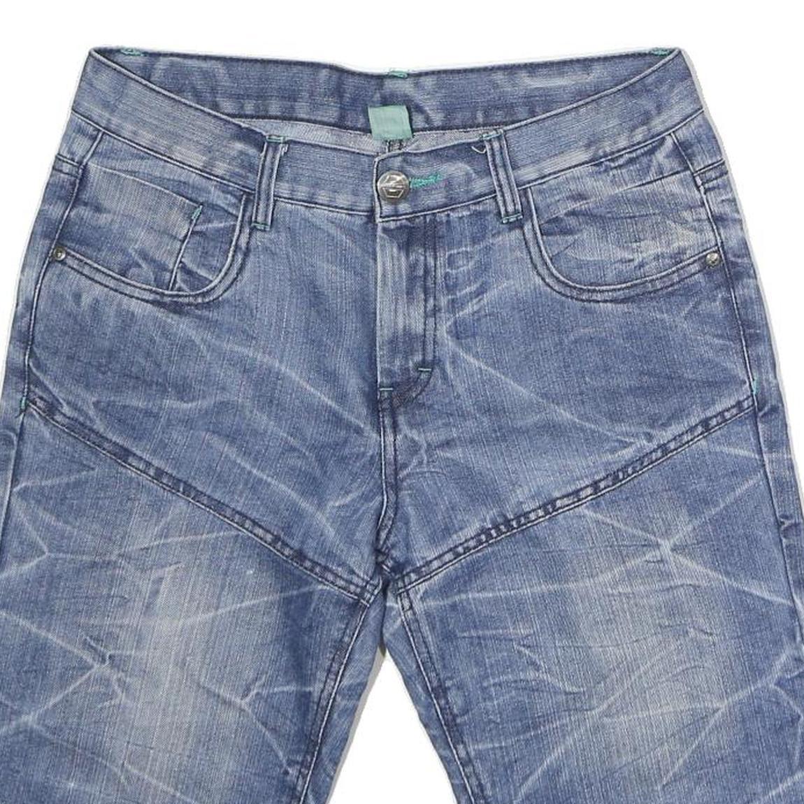 YFK Mens Denim Blue Casual Shorts M W32 Urban Vibes Embroidery