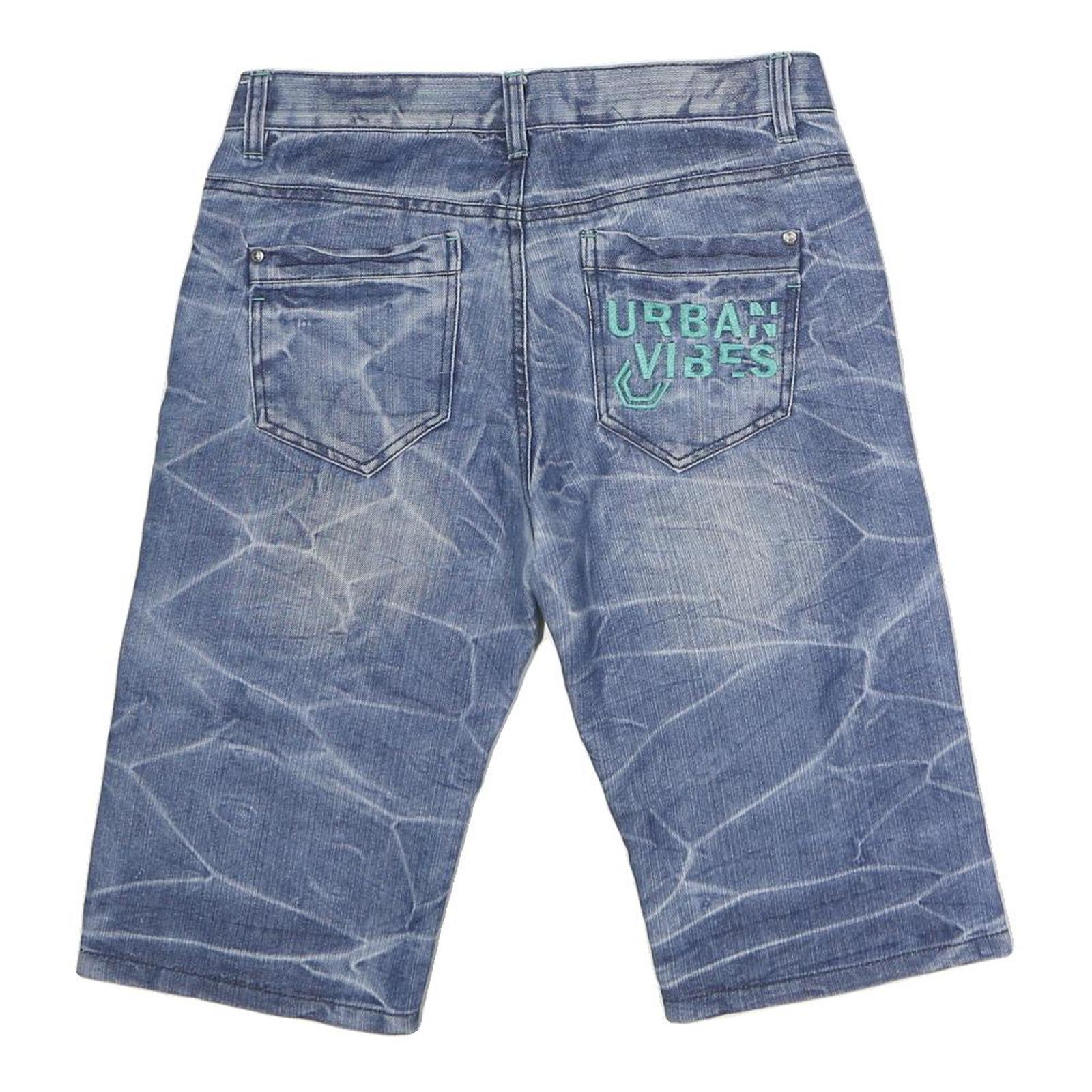 YFK Mens Denim Blue Casual Shorts M W32 Urban Vibes Embroidery