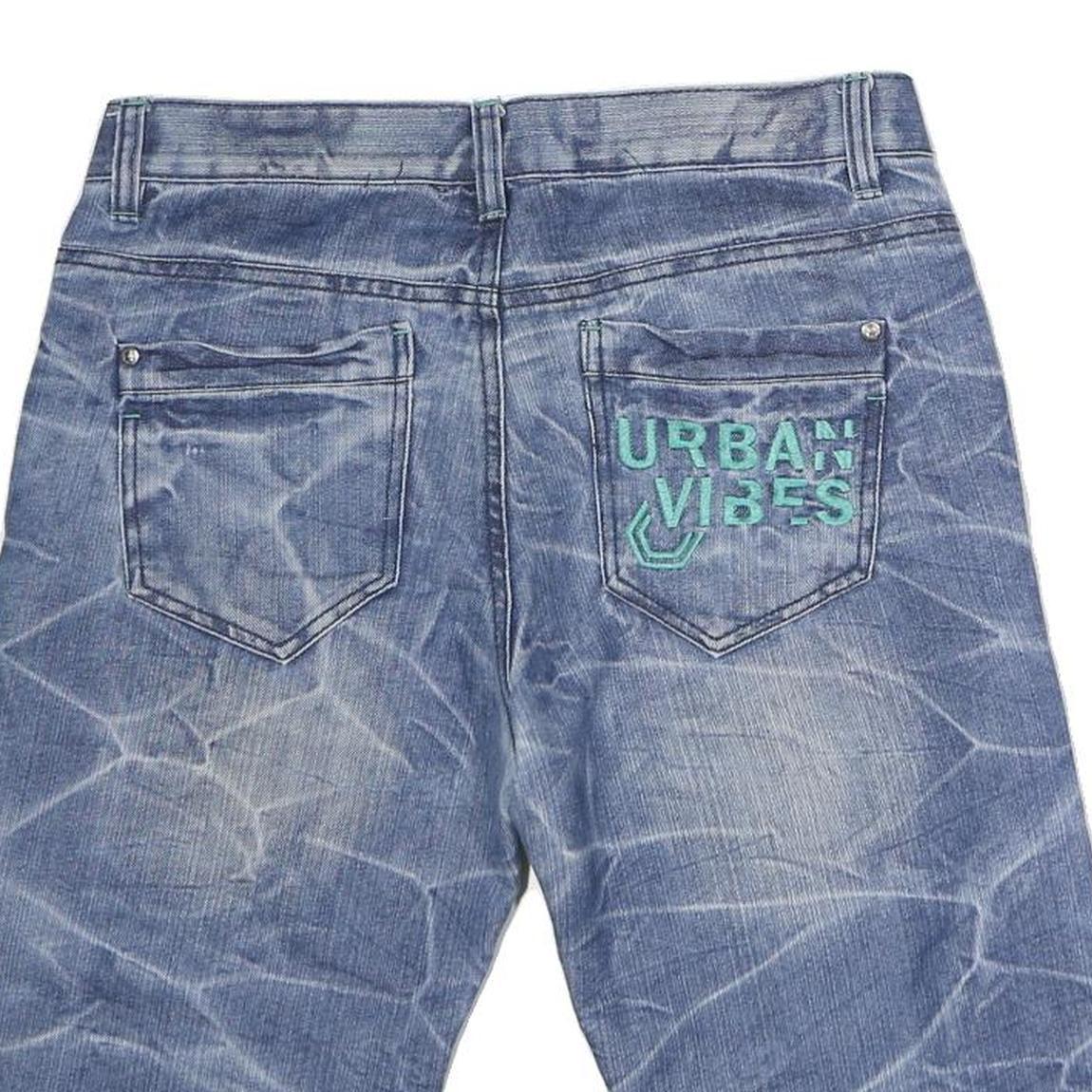 YFK Mens Denim Blue Casual Shorts M W32 Urban Vibes Embroidery