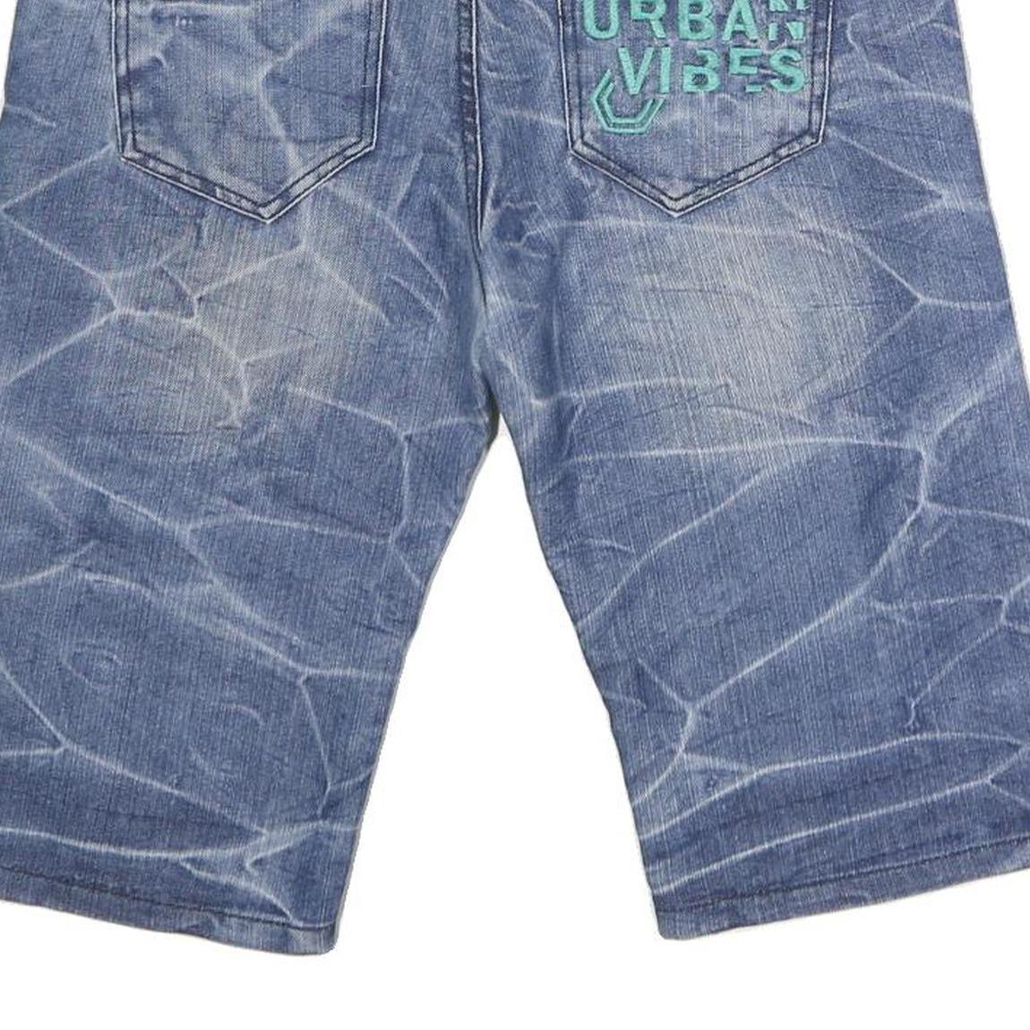 YFK Mens Denim Blue Casual Shorts M W32 Urban Vibes Embroidery
