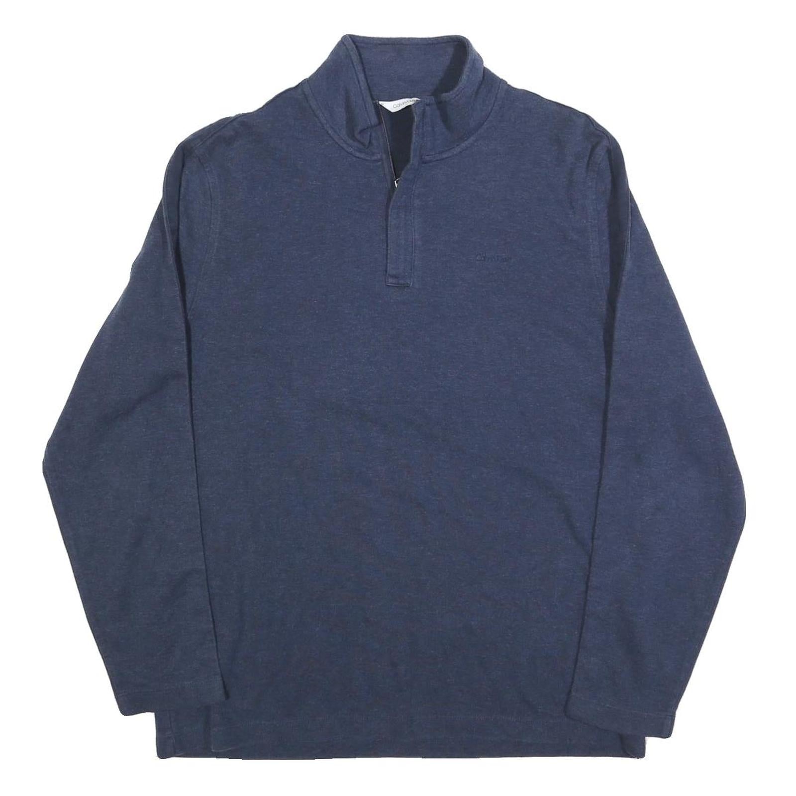 CALVIN KLEIN Mens Blue 1/4 Zip L Cotton Blend Sweatshirt Pullover