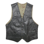 Mens Black Leather Button Jacket XL Plain Sleeveless Waistcoat Stylish