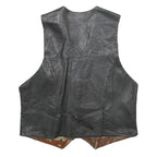 Mens Black Leather Button Jacket XL Plain Sleeveless Waistcoat Stylish