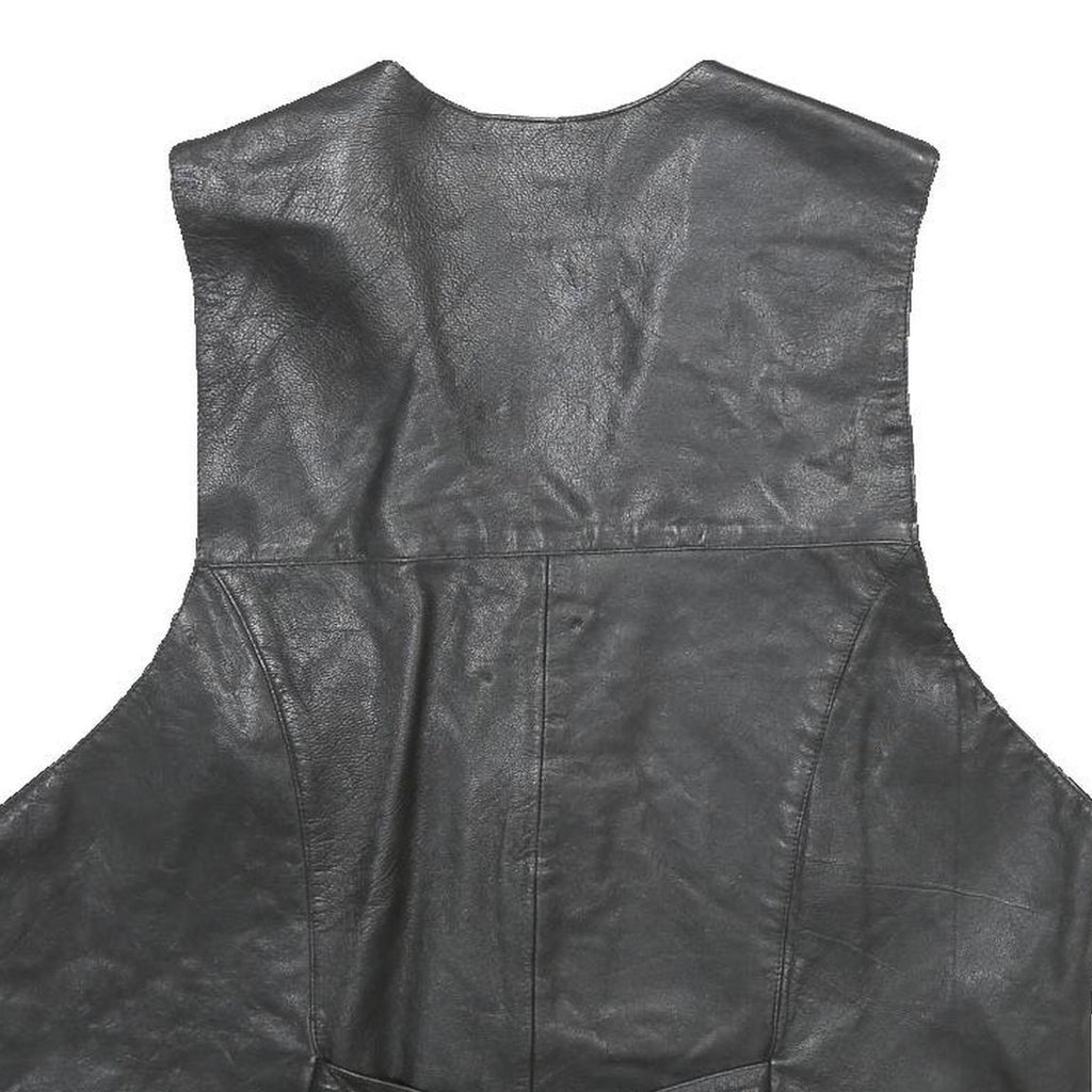 Mens Black Leather Button Jacket XL Plain Sleeveless Waistcoat Stylish