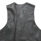 Mens Black Leather Button Jacket XL Plain Sleeveless Waistcoat Stylish