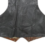 Mens Black Leather Button Jacket XL Plain Sleeveless Waistcoat Stylish