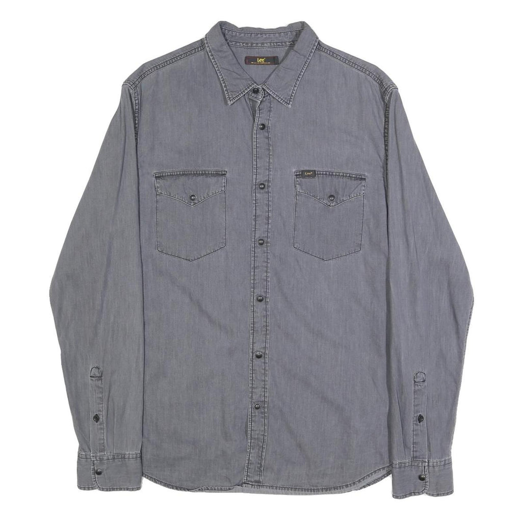 LEE Mens Grey Shirt XL Cotton Classic Long Sleeve Button Pocket