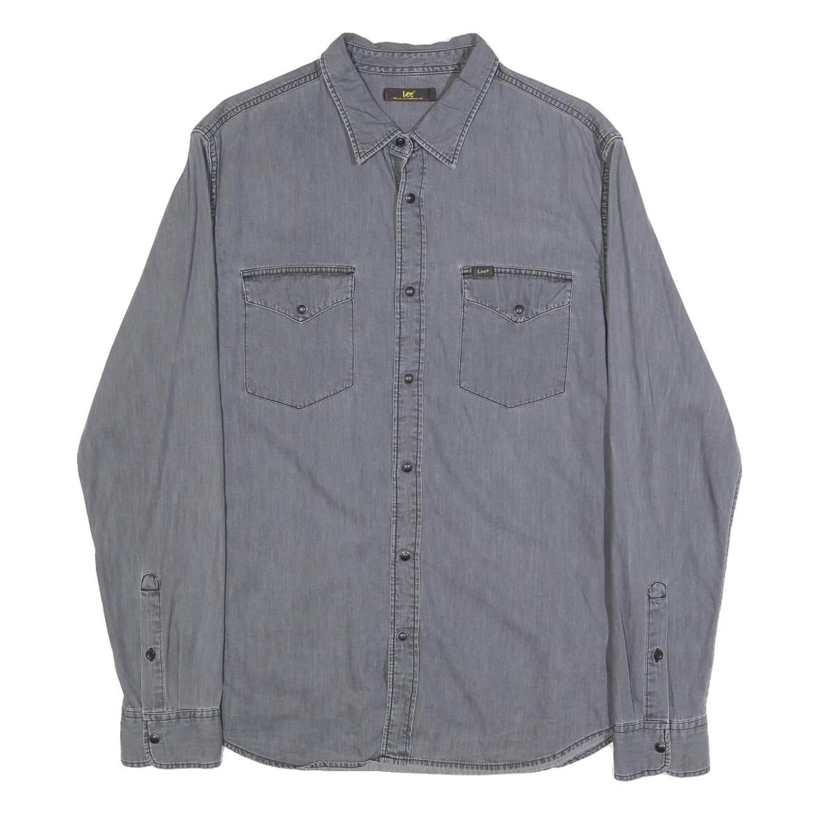 LEE Mens Grey Shirt XL Cotton Classic Long Sleeve Button Pocket