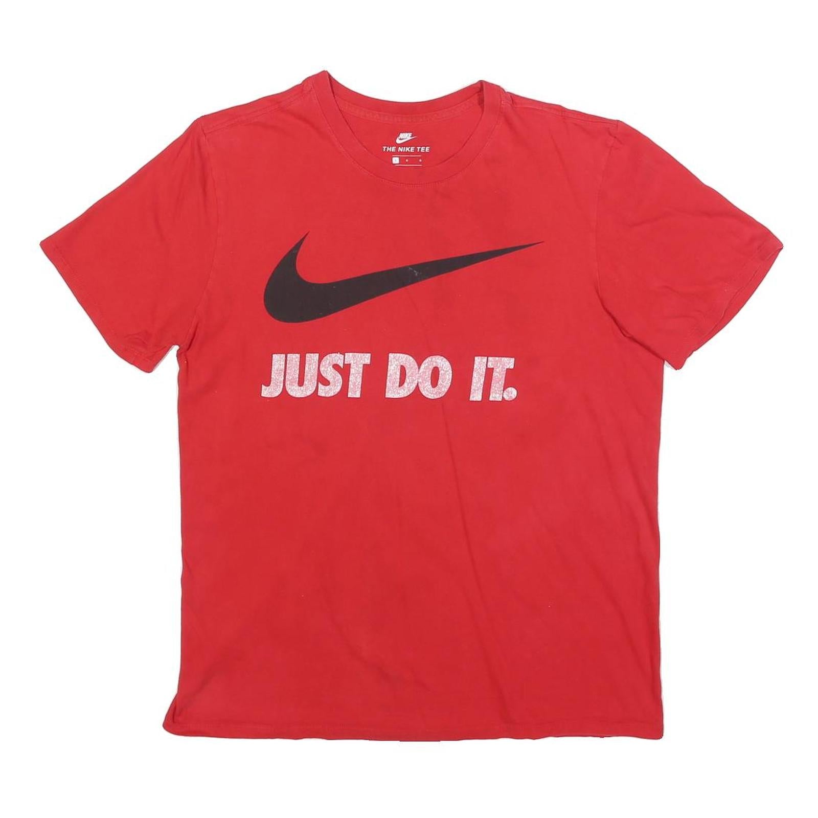 NIKE Mens Red Just Do It Graphic T-Shirt L Short Sleeve Crew Neck Cotton Blend