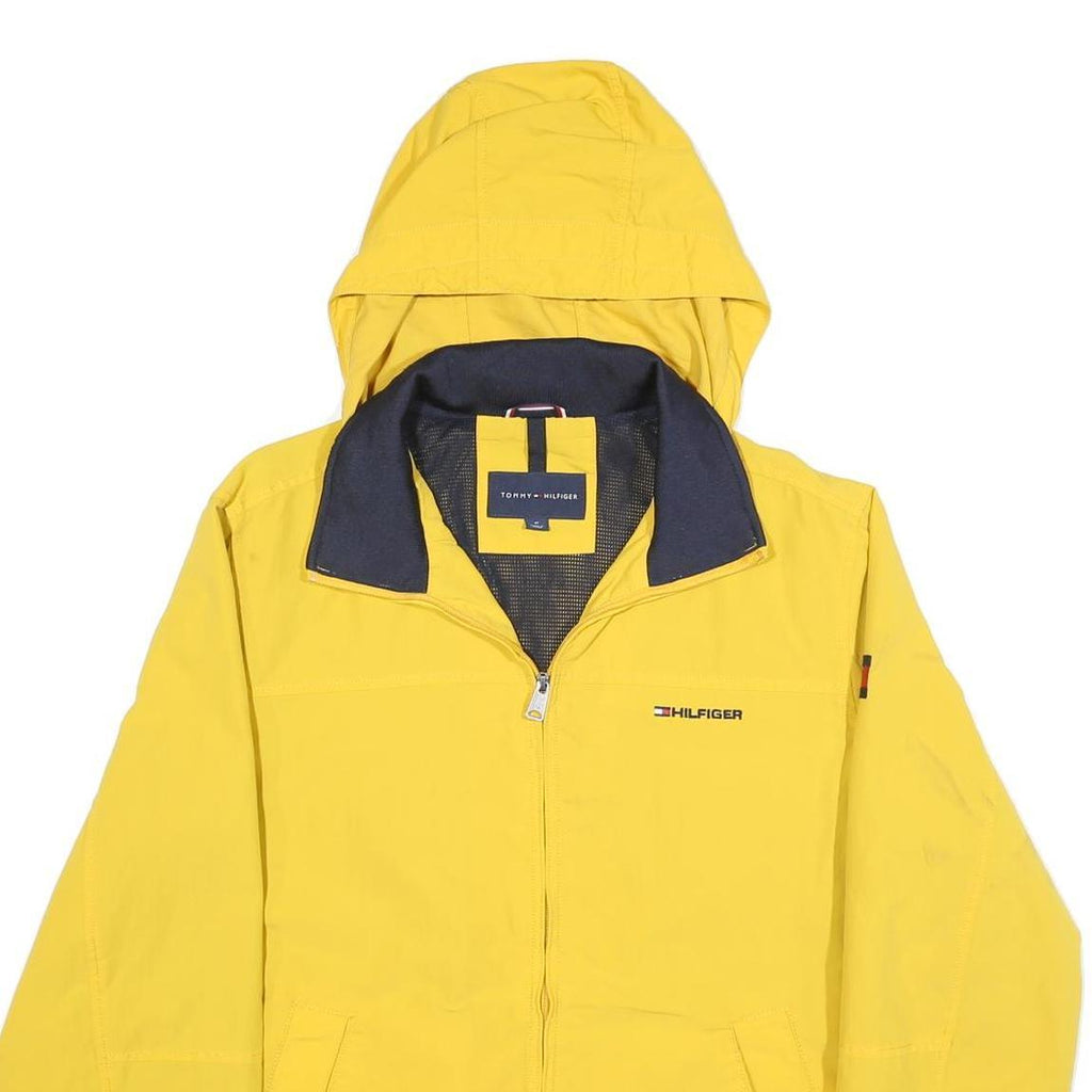 TOMMY HILFIGER Mens Yellow Hooded Jacket M Nylon Plain Zip Hooded Casual
