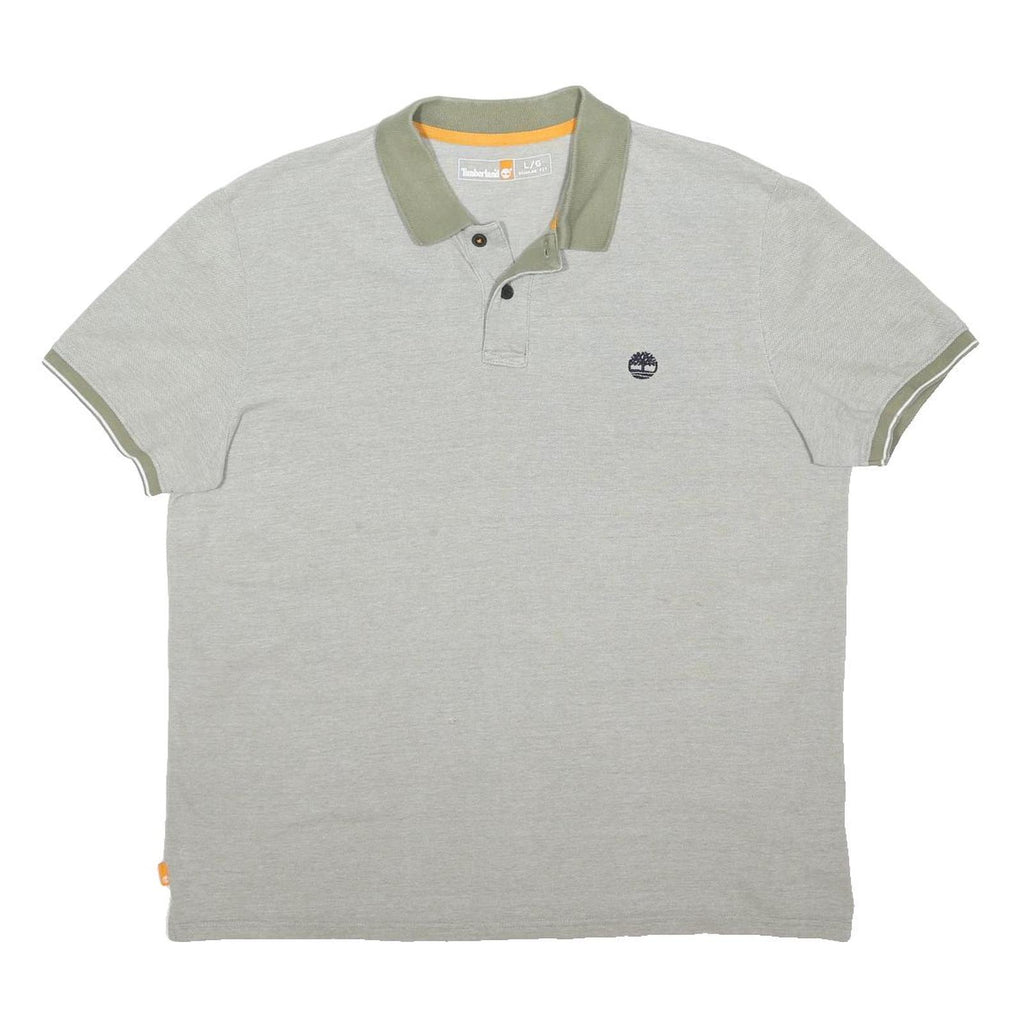 TIMBERLAND Mens Grey & Green Polo Shirt L Cotton Blend Casual Short Sleeve
