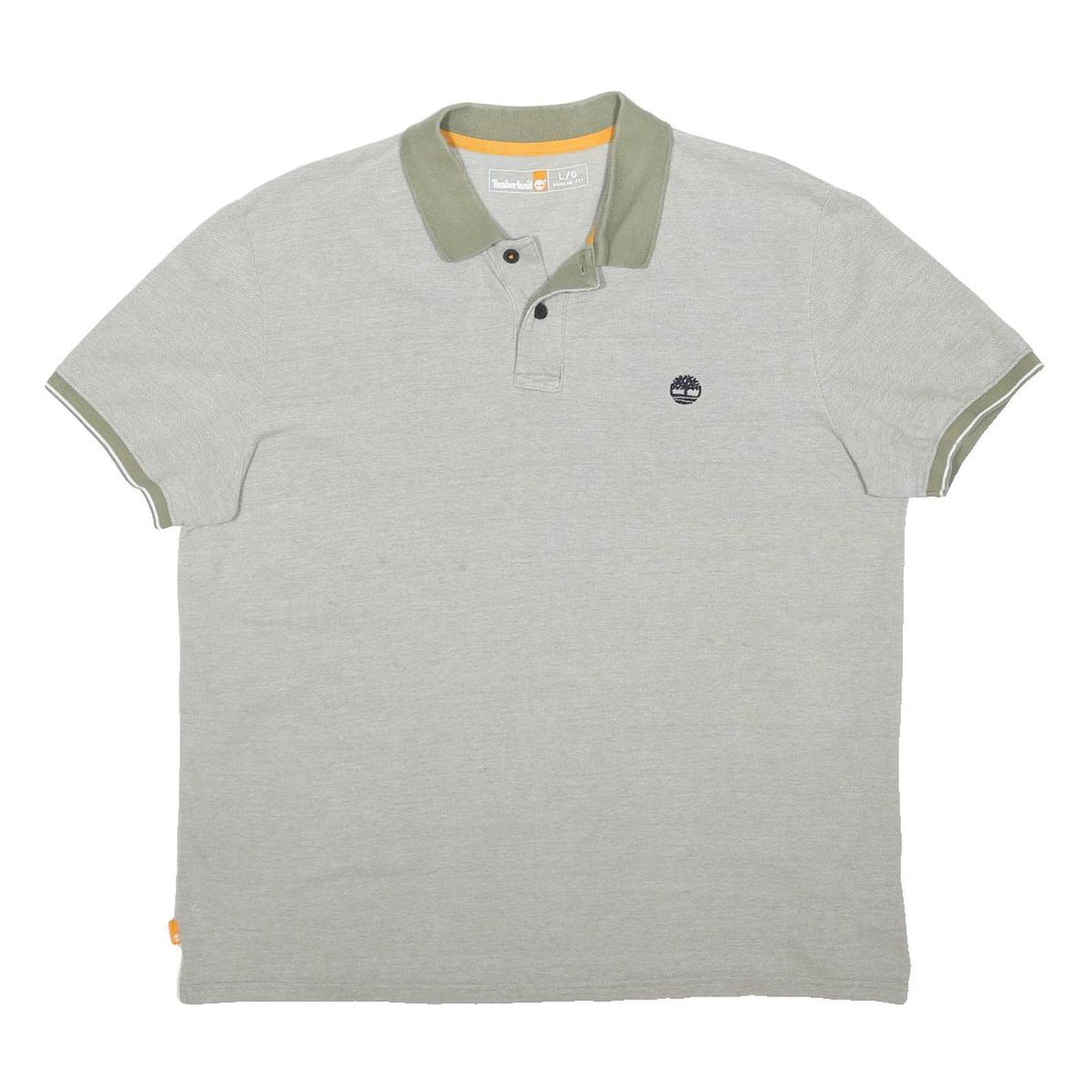 TIMBERLAND Mens Grey & Green Polo Shirt L Cotton Blend Casual Short Sleeve