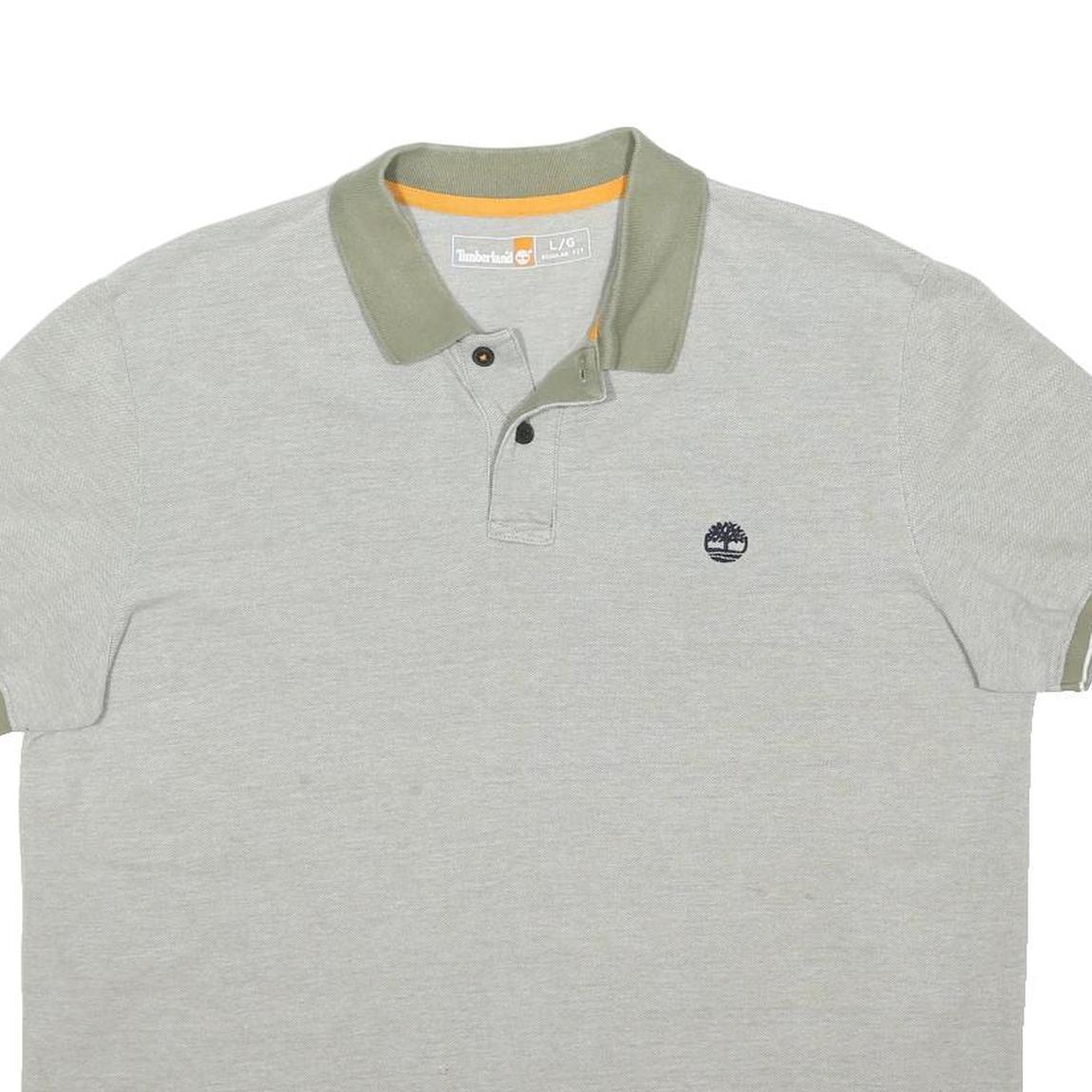 TIMBERLAND Mens Grey & Green Polo Shirt L Cotton Blend Casual Short Sleeve
