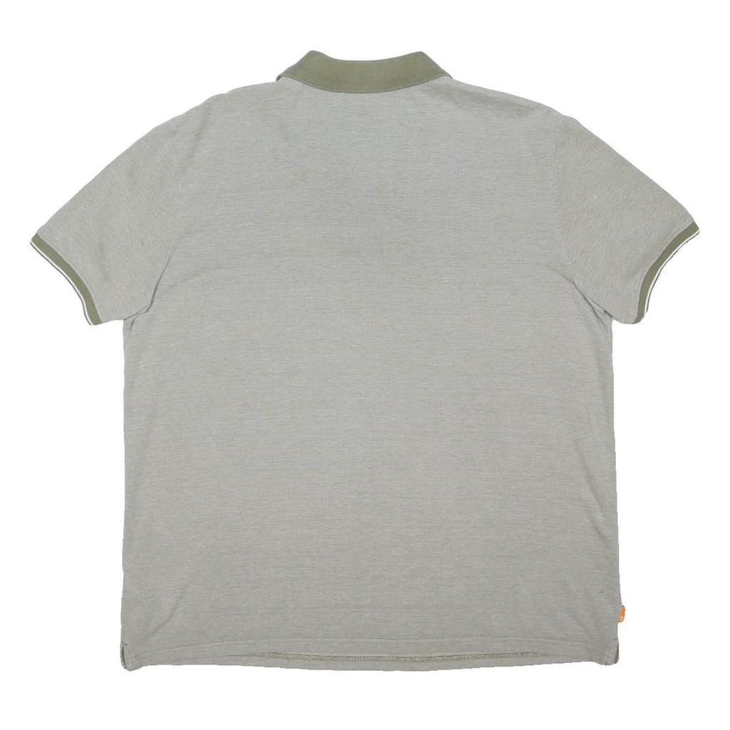 TIMBERLAND Mens Grey & Green Polo Shirt L Cotton Blend Casual Short Sleeve