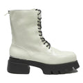 CHARLES & KEITH Womens Lace Up Ankle Boots White & Black Leather UK 4 Chunky