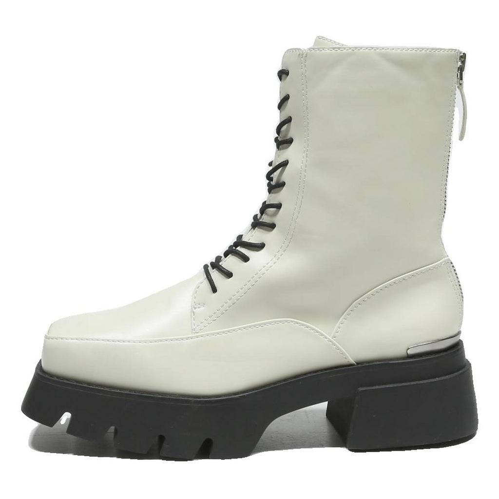 CHARLES & KEITH Womens Lace Up Ankle Boots White & Black Leather UK 4 Chunky