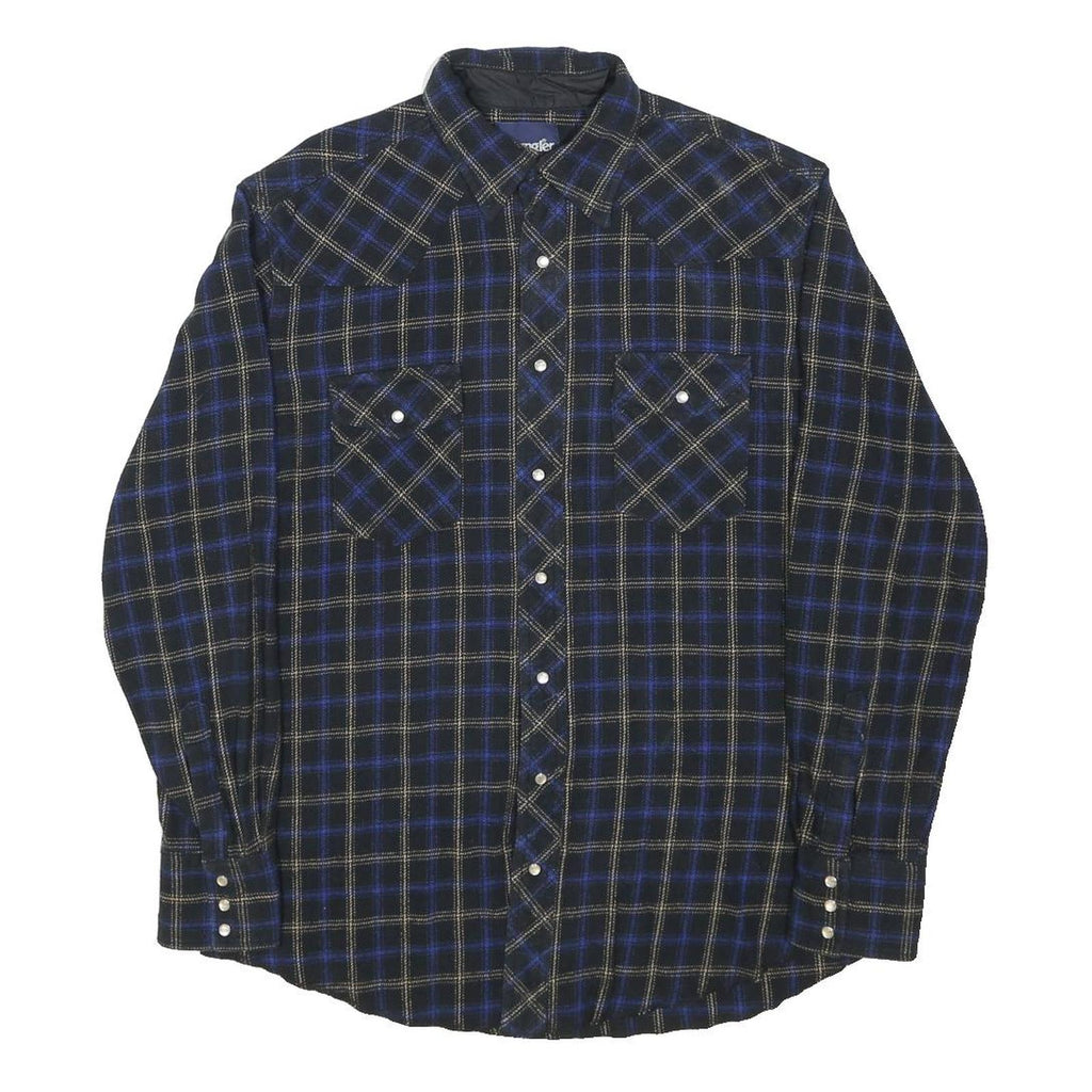 WRANGLER Mens Black & Blue Checked Cotton Shirt L Western Style Casual