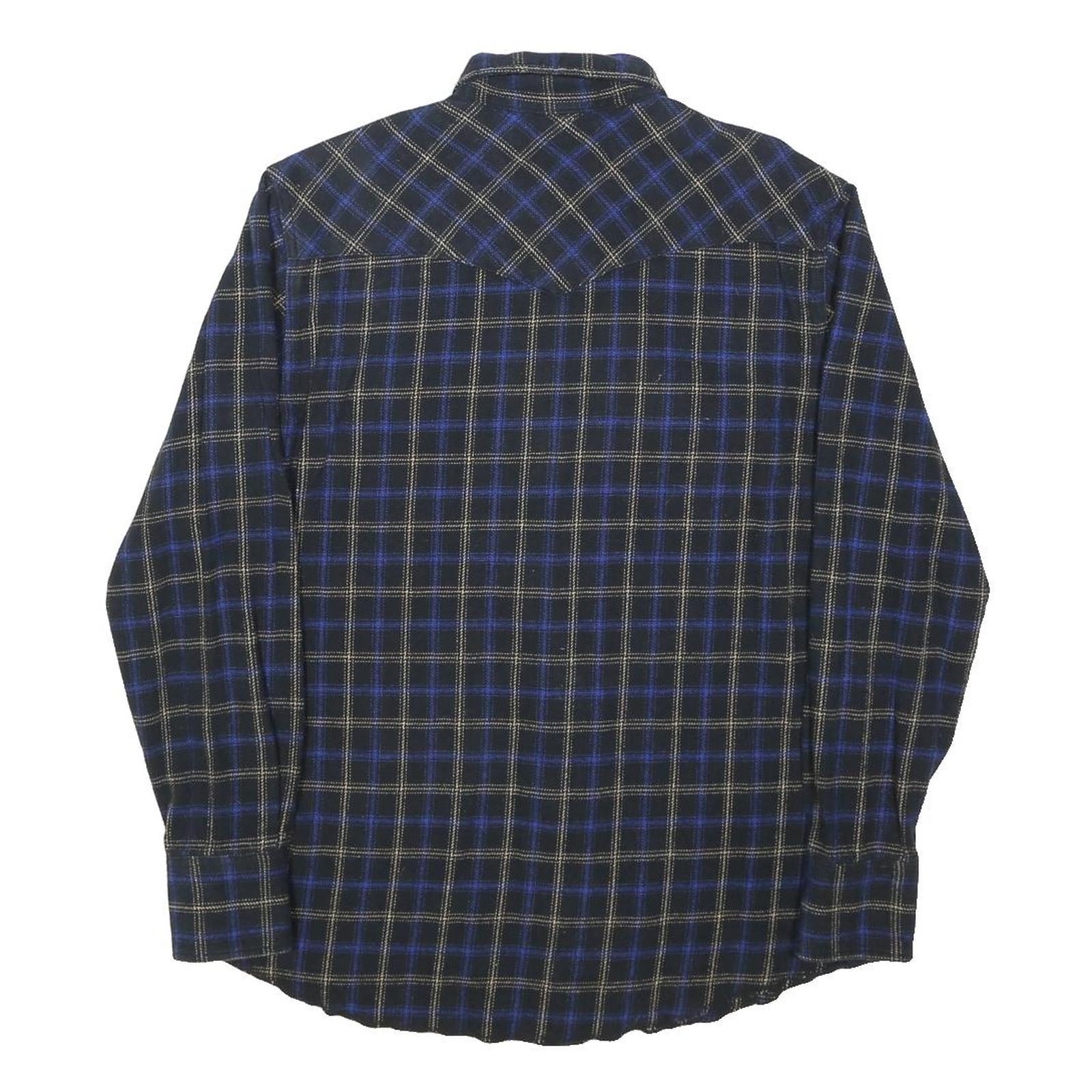 WRANGLER Mens Black & Blue Checked Cotton Shirt L Western Style Casual