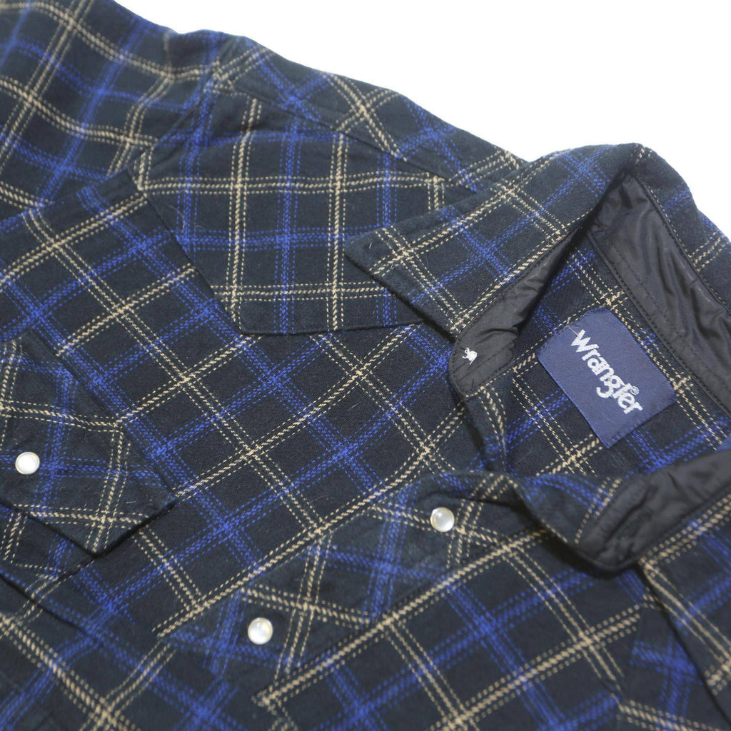 WRANGLER Mens Black & Blue Checked Cotton Shirt L Western Style Casual