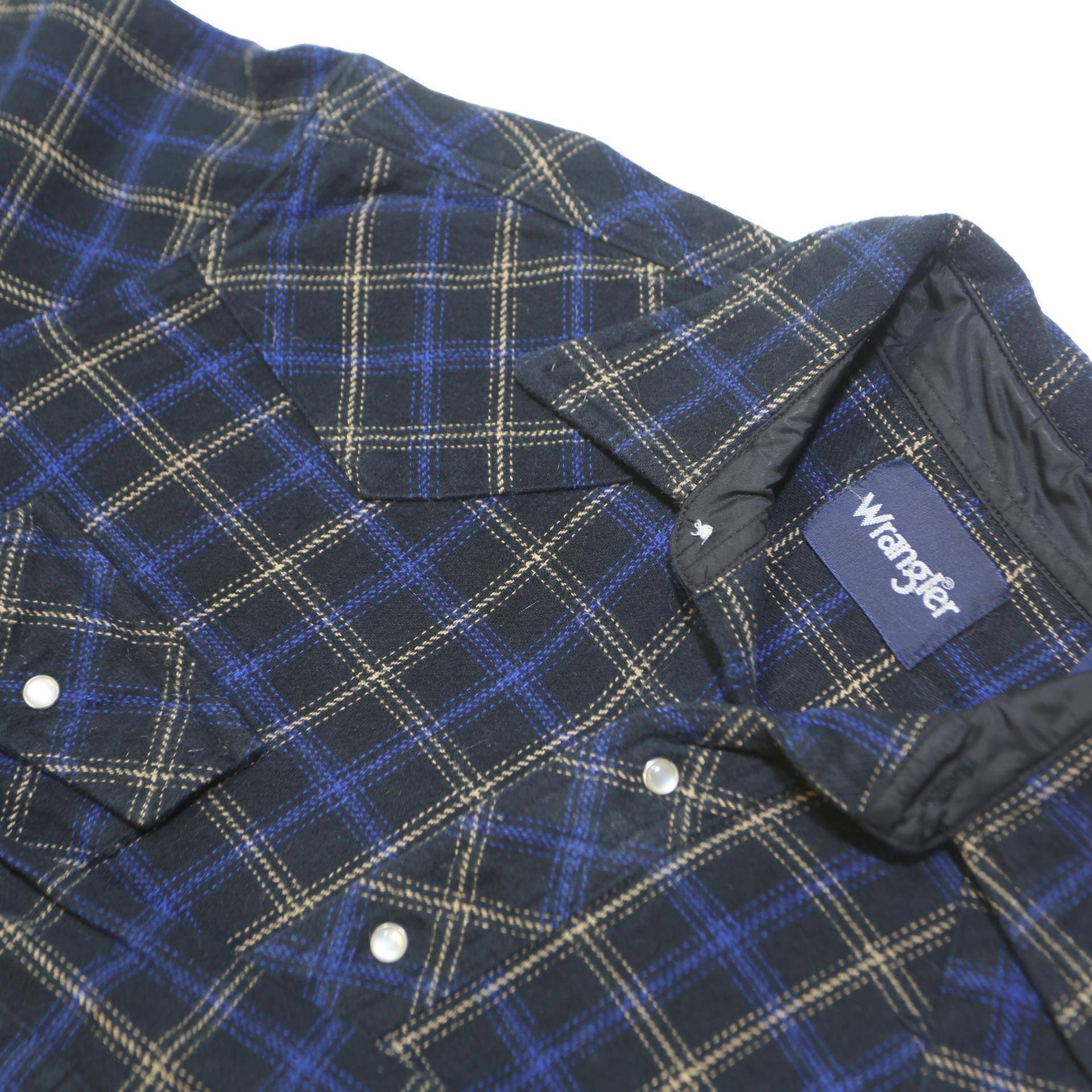 WRANGLER Mens Black & Blue Checked Cotton Shirt L Western Style Casual