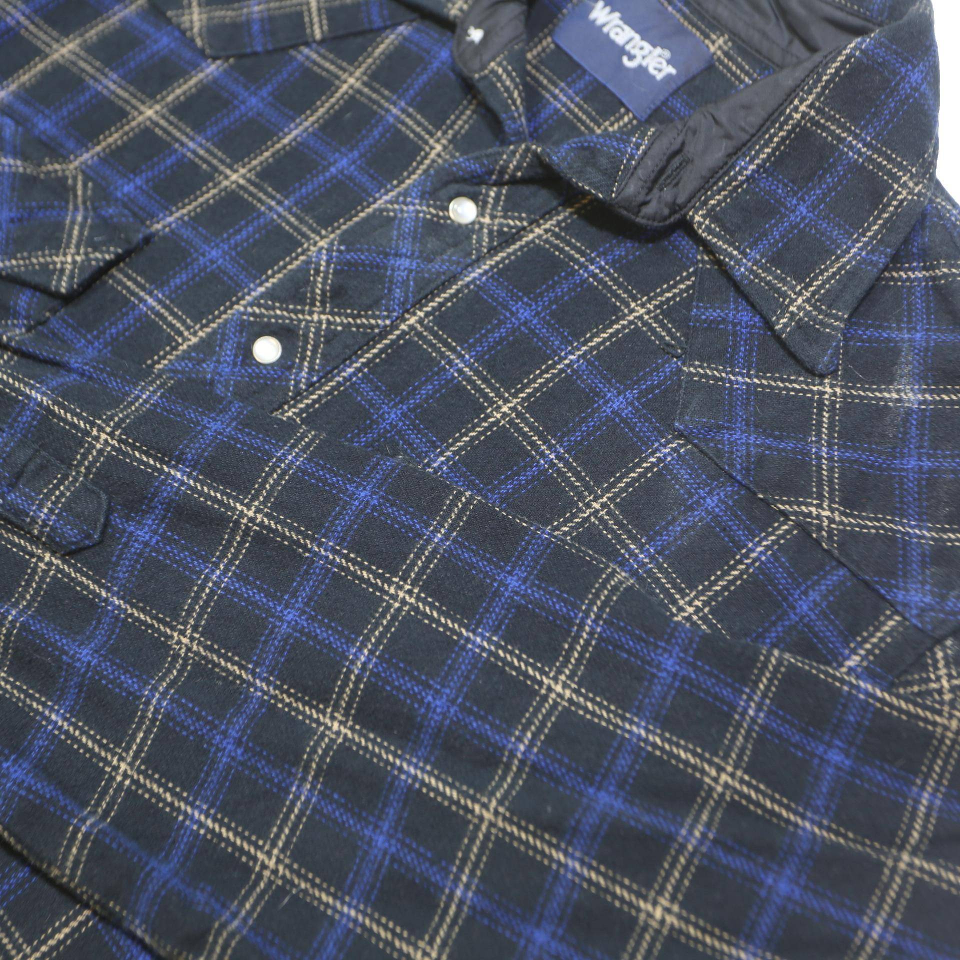 WRANGLER Mens Black & Blue Checked Cotton Shirt L Western Style Casual