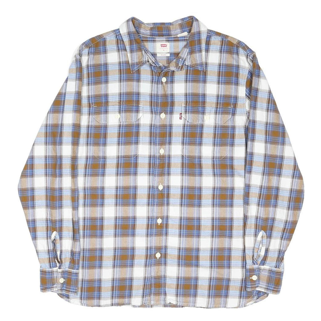 LEVI'S Mens Blue & Brown Check Shirt M Cotton Blend Casual Button Shirt