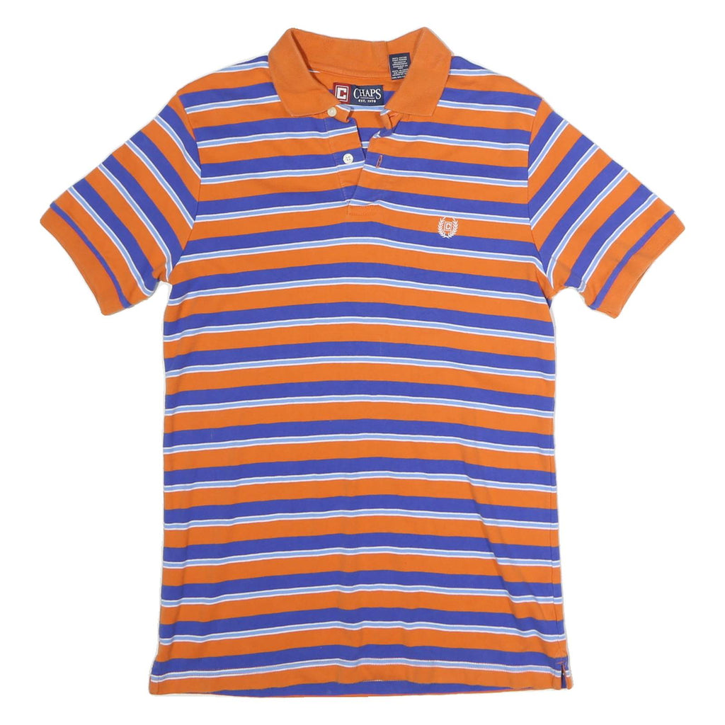 CHAPS Mens Orange & Blue Striped Short Sleeve Polo Shirt S Cotton Casual