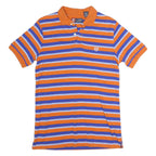 CHAPS Mens Orange & Blue Striped Short Sleeve Polo Shirt S Cotton Casual