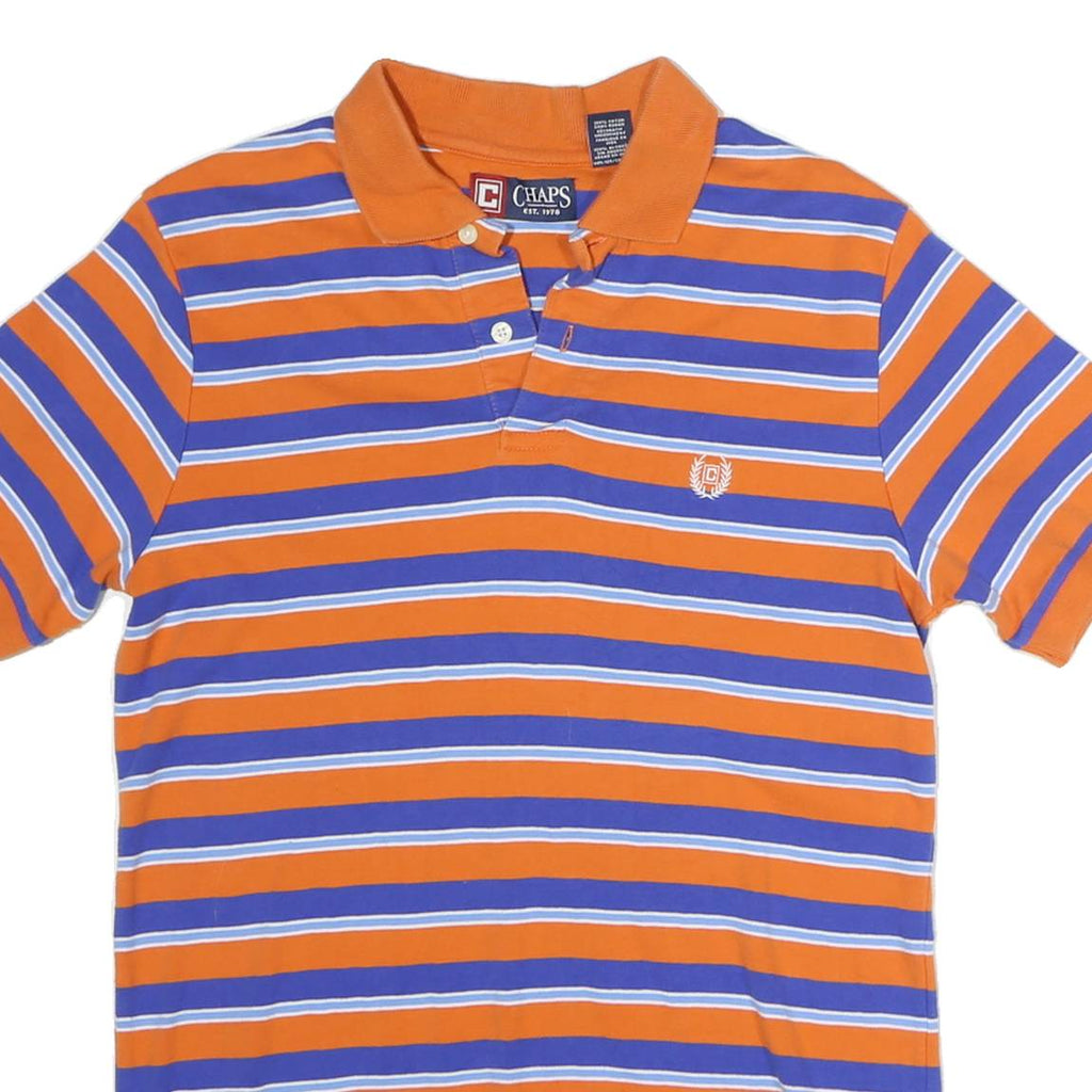 CHAPS Mens Orange & Blue Striped Short Sleeve Polo Shirt S Cotton Casual