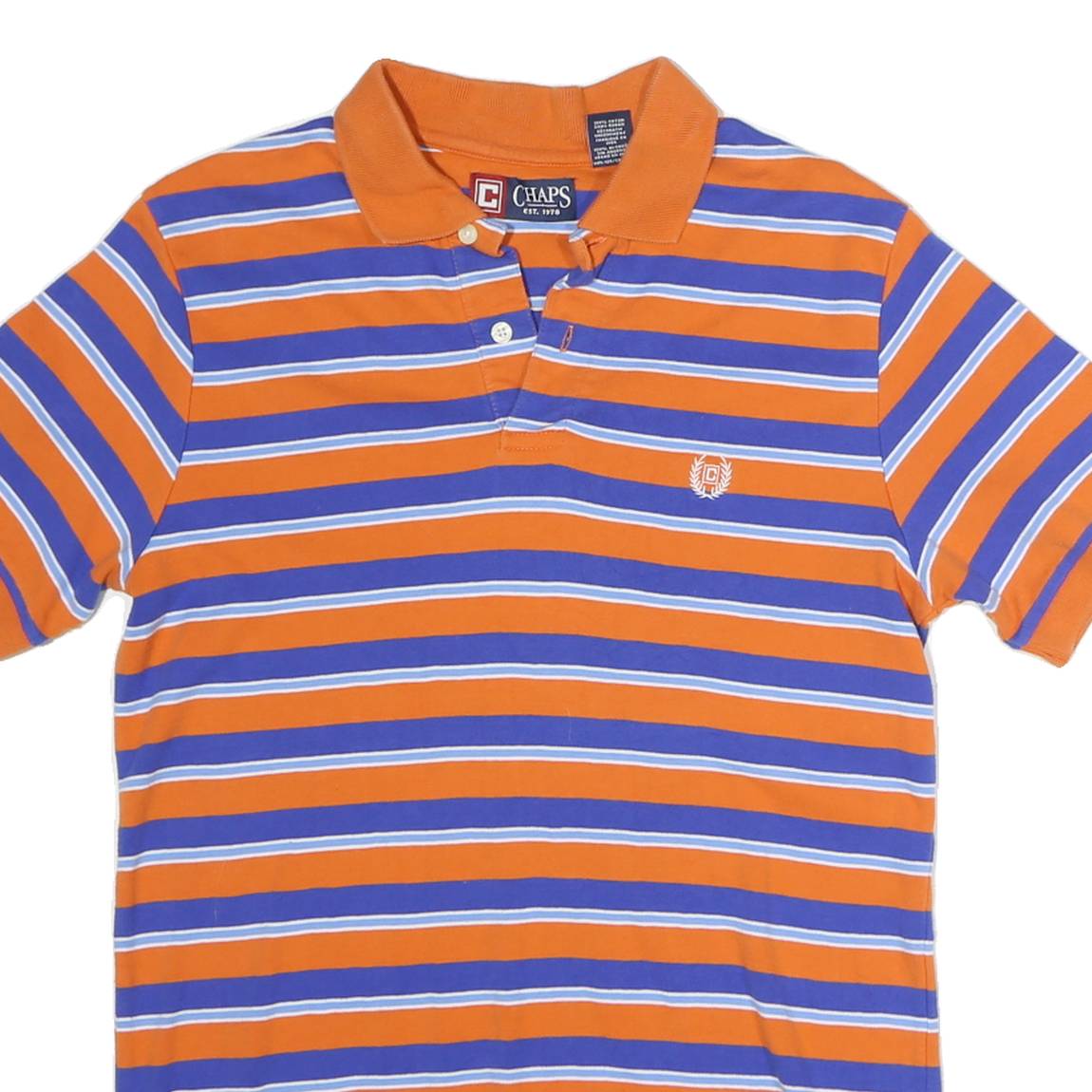 CHAPS Mens Orange & Blue Striped Short Sleeve Polo Shirt S Cotton Casual
