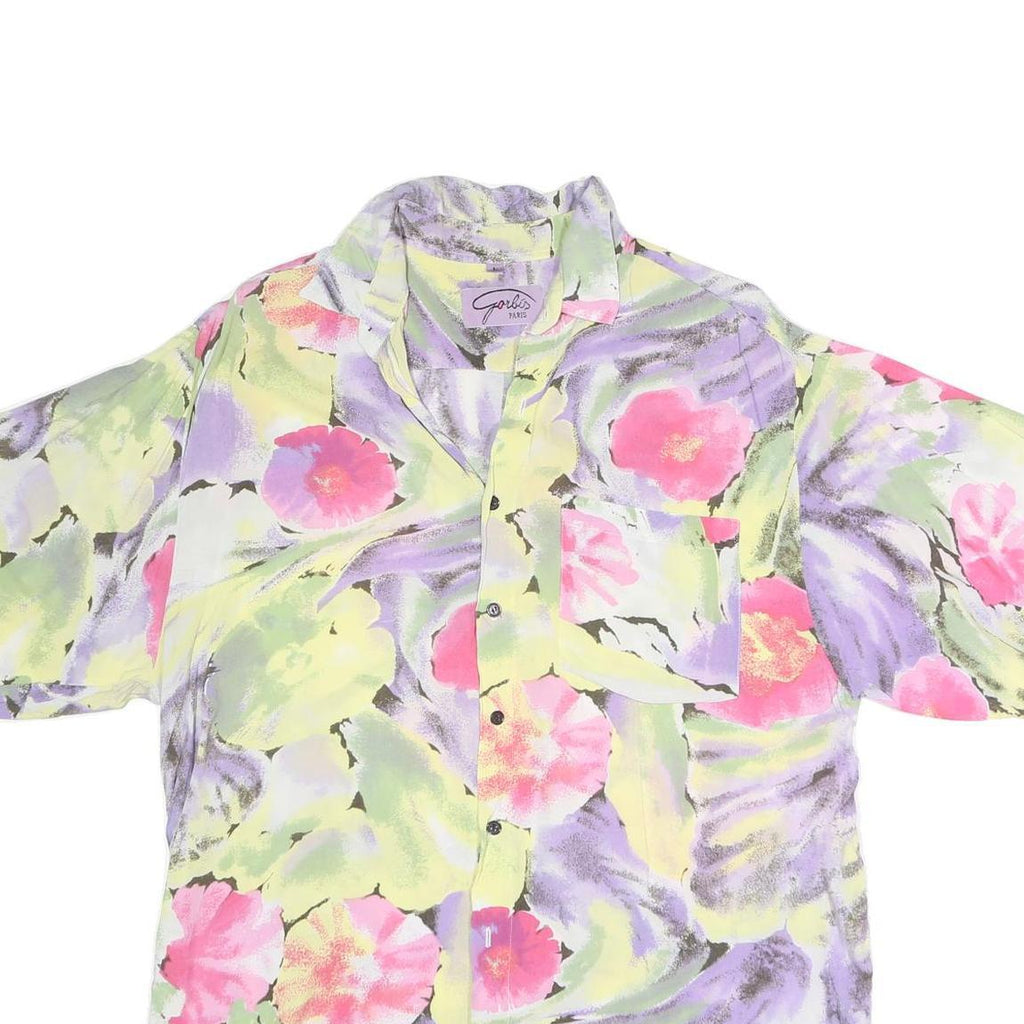 GABIS PARIS Mens Yellow & Pink Floral Print Cotton Blend Shirt Short Sleeve L