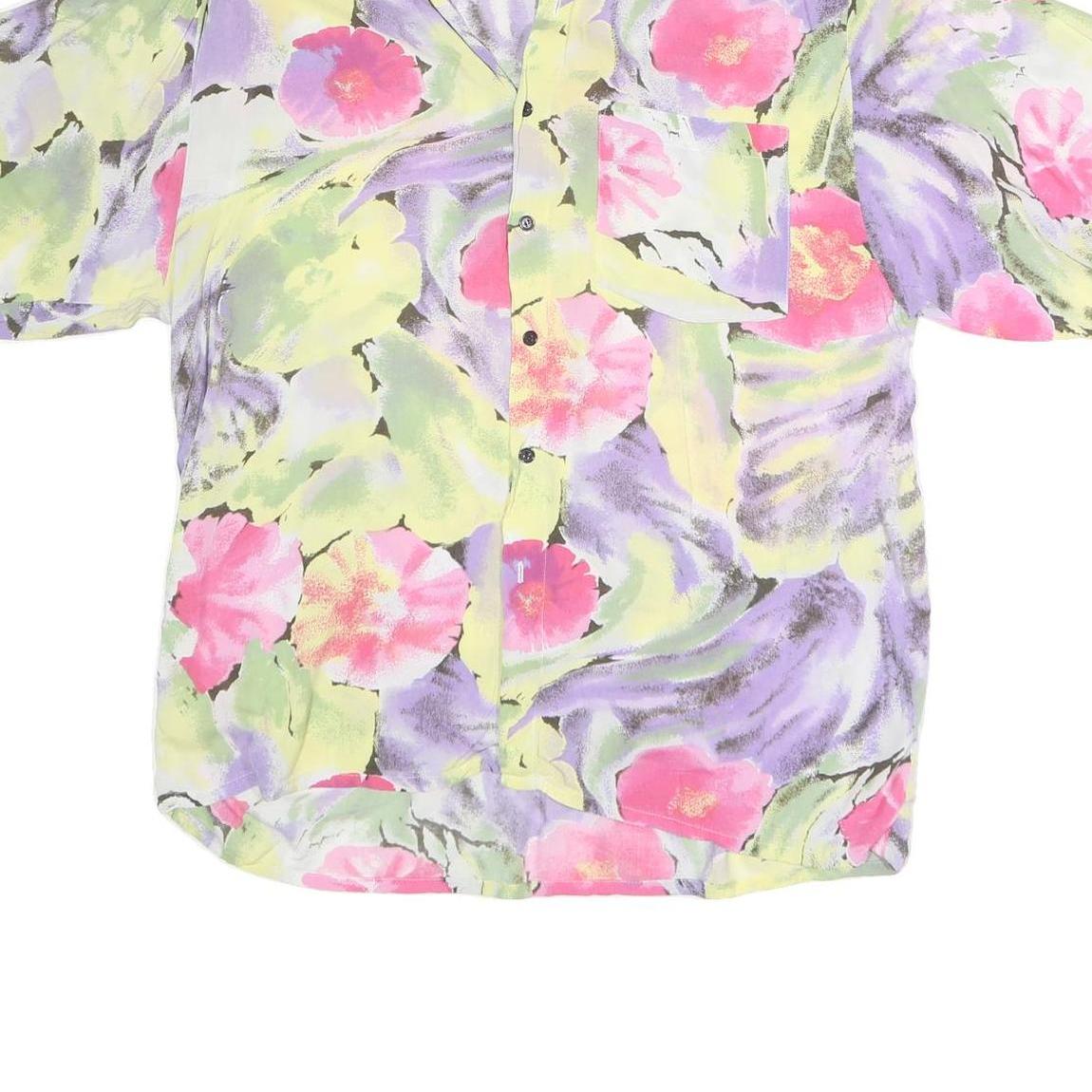 GABIS PARIS Mens Yellow & Pink Floral Print Cotton Blend Shirt Short Sleeve L