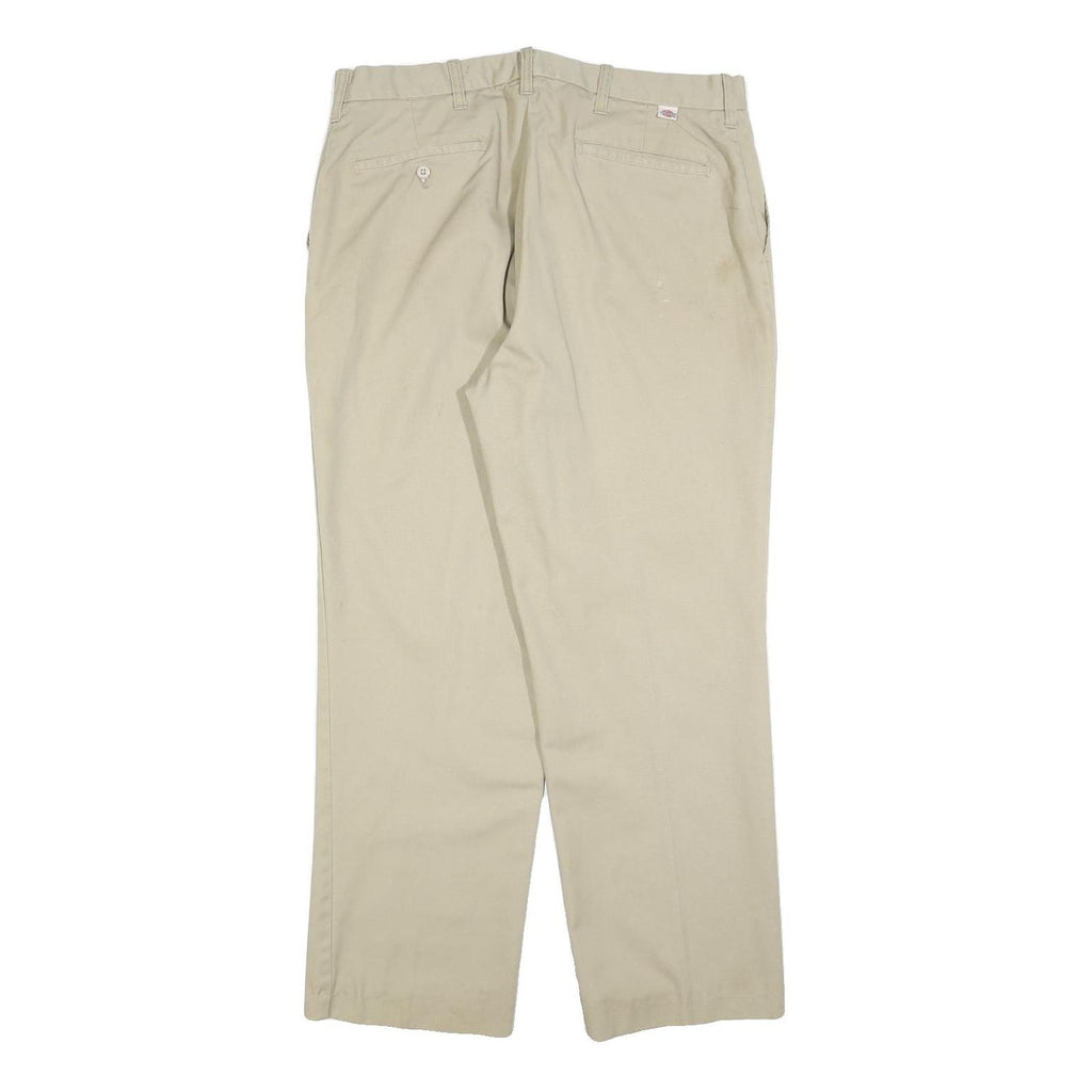DICKIES Mens Cotton Blend Beige Regular Fit Straight Leg Trousers W36 L28