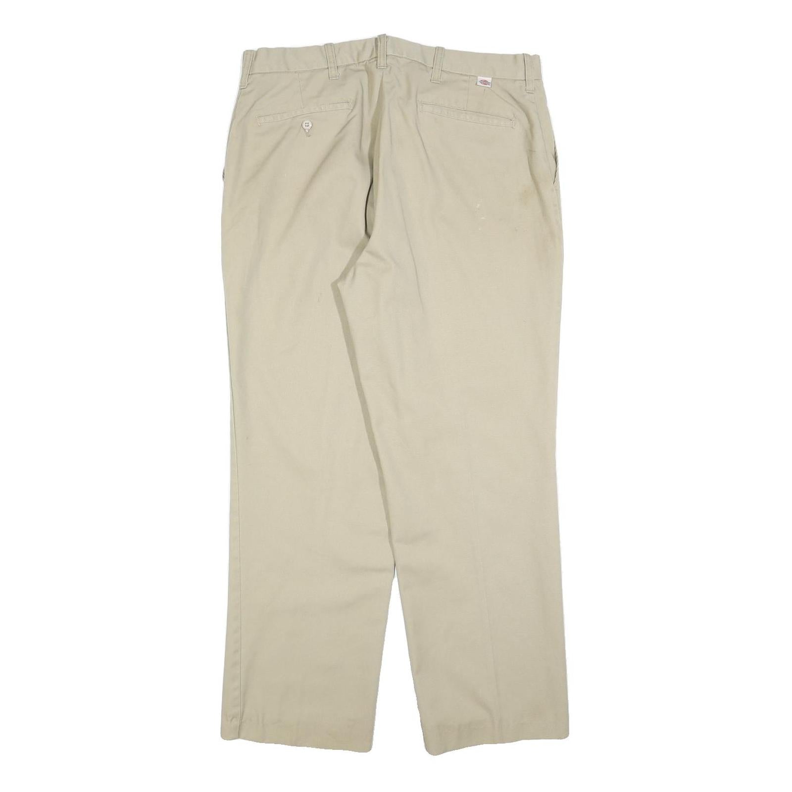 DICKIES Mens Cotton Blend Beige Regular Fit Straight Leg Trousers W36 L28