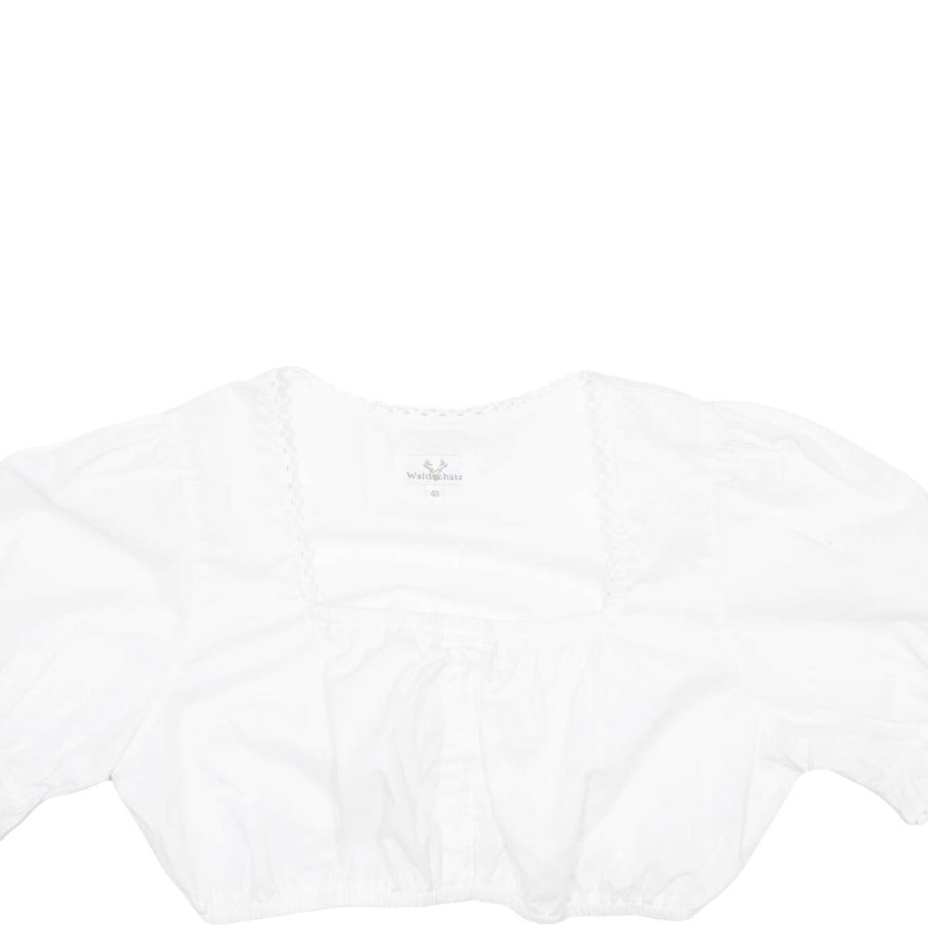 WALDSCHUTZ Womens Cropped Blouse White Puff Sleeve M