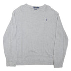 POLO RALPH LAUREN Mens Grey Plain Jumper Crew Neck Basic Knit L Cotton Blend