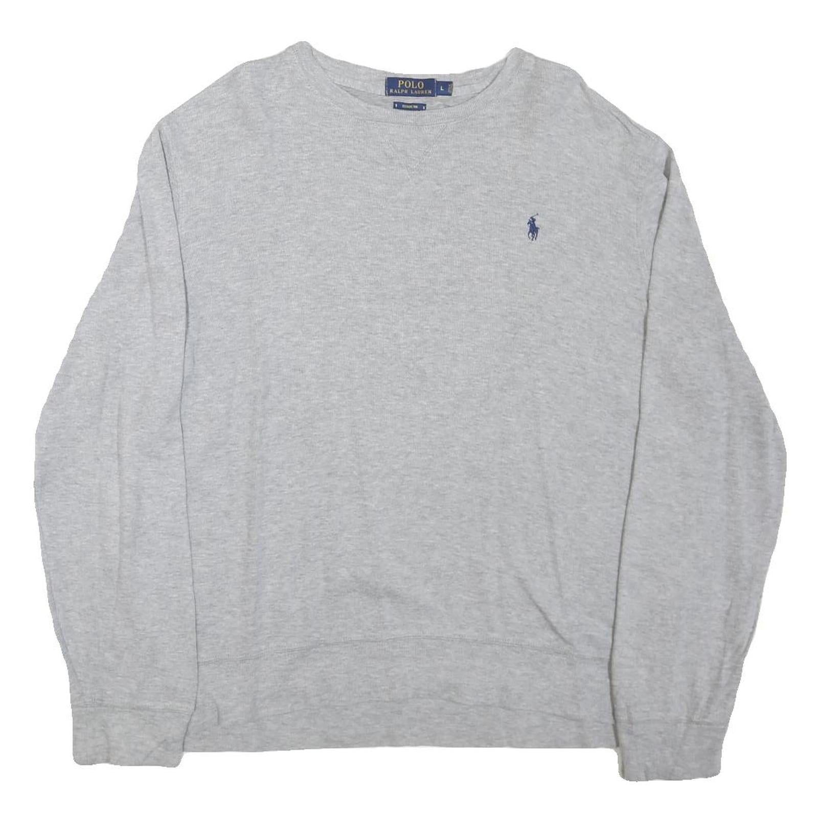 POLO RALPH LAUREN Mens Grey Plain Jumper Crew Neck Basic Knit L Cotton Blend