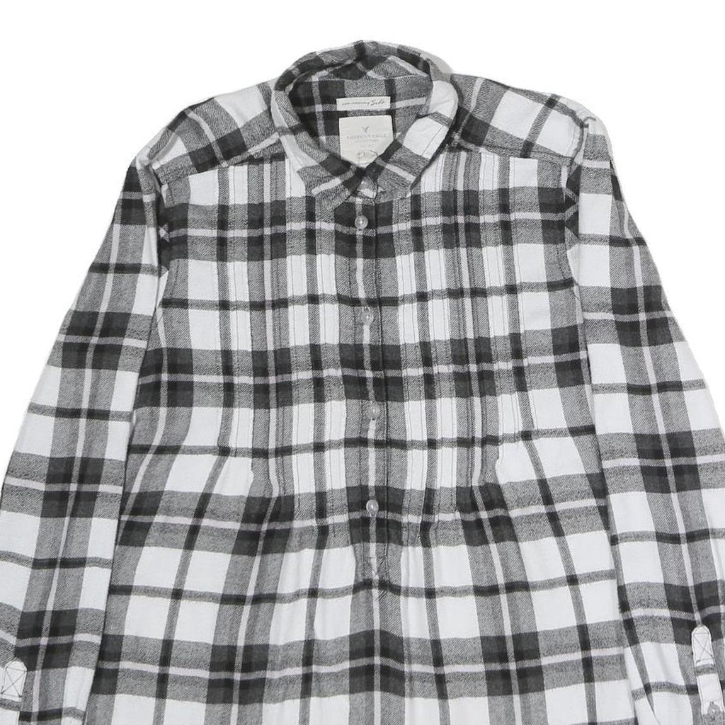 AMERICAN EAGLE Womens Black & White Plaid Cotton Shirt S Casual Check Button-Up