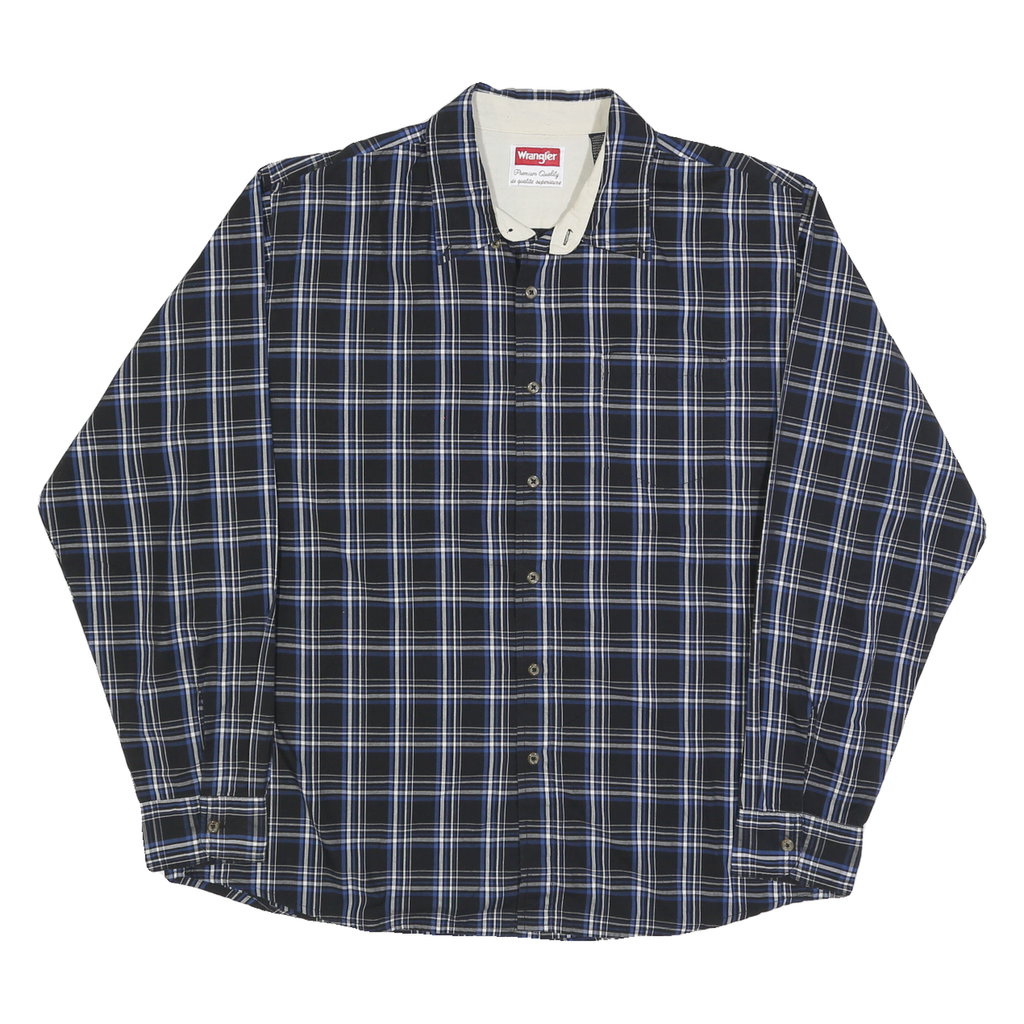 WRANGLER Mens Blue & White Plaid Shirt XL Cotton Blend Comfortable Casual Fit